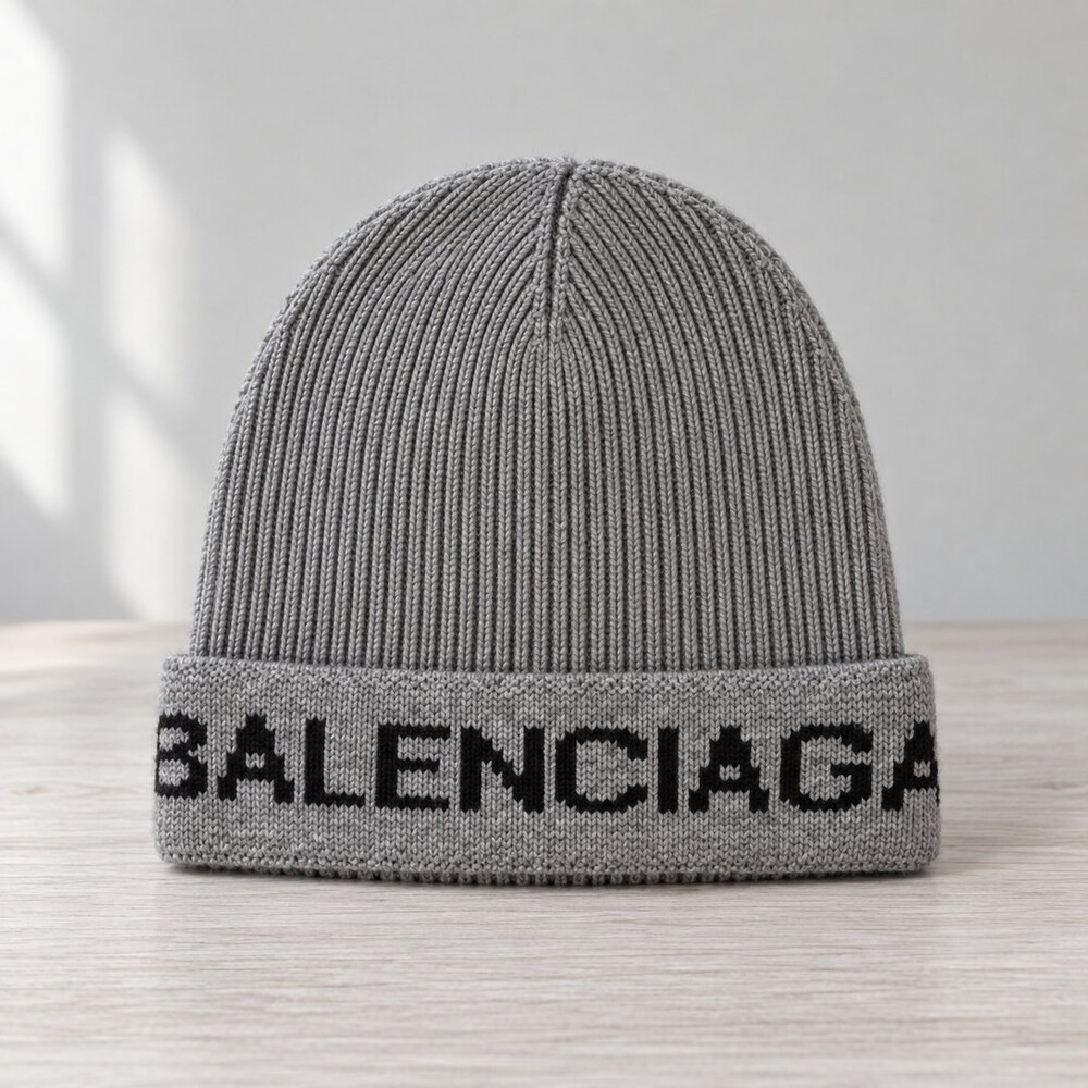 Balenciaga Grey Ribbed Knit Beanie